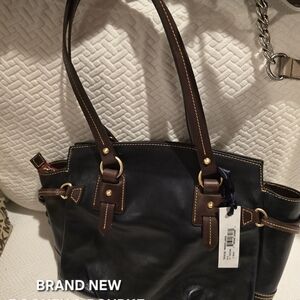 Dooney & Bourke Navy and Brown Leather Tote